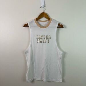 Taylor Swift White Gold Logo Muscle Tank Top Size Small Eras Tour Merch USA